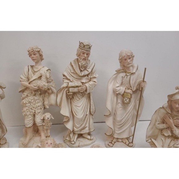 Vtg Resin Nativity Scene Figurines Set 10 Piece Christmas Religious 12\